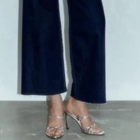 Zara Silver Metallic Strappy Slip On Heels US 7.5 / EUR 38 - Picture 7 of 14